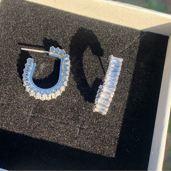 Silver cz earrings, cz hoop earrings, party earrings, silver hoop - Picture 4 of 6